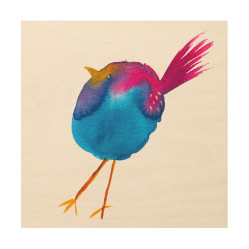 Cute blue bird watercolor wood wall art