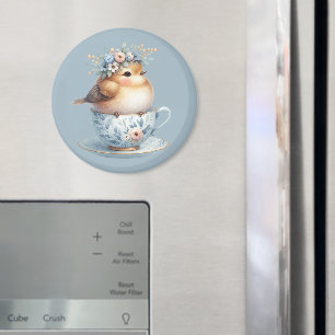 Cute Blue Bird with Floral Crown in Teacup Magnet