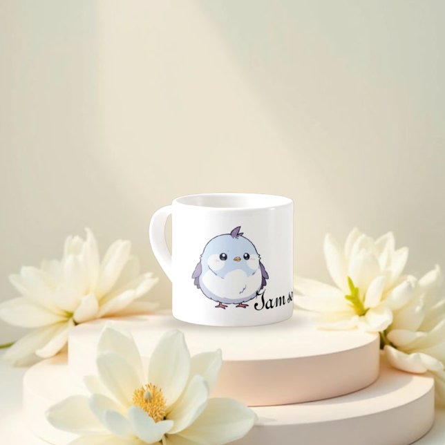 Cute blue bird withe word I am cute motivation\ Espresso Cup (Creator Uploaded)