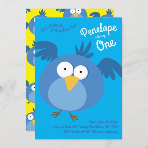 Cute Blue Birds Kids 1st Birthday Party Invitation