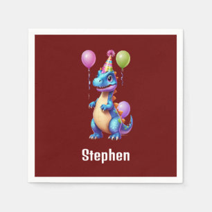 Cute blue birthday dinosaur napkins