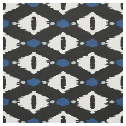 Cute blue black and white ikat tribal patterns fabric