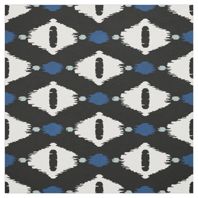 Cute blue black and white ikat tribal patterns fabric (Swatch)
