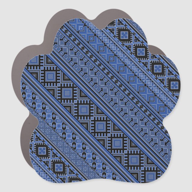 Cute blue black Ukrainian ornament stripes Car Magnet (Front)