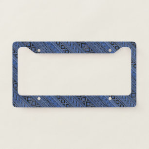 Cute blue black Ukrainian ornament stripes License Plate Frame