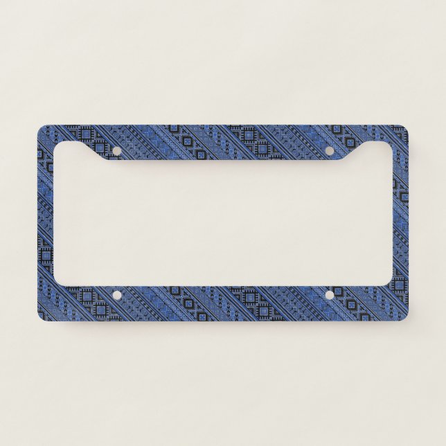 Cute blue black Ukrainian ornament stripes License Plate Frame (Front)