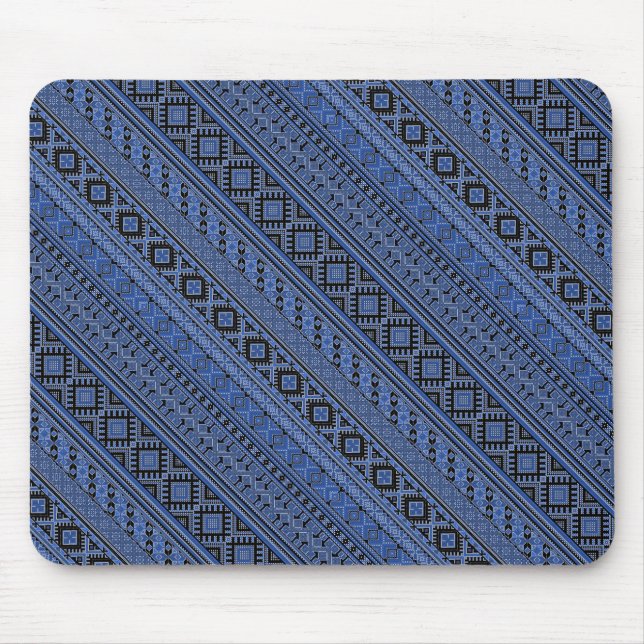 Cute blue black Ukrainian ornament stripes Mouse Pad (Front)