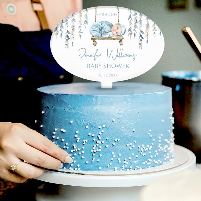 Cute blue boho baby boy shower Cake topper pick (Creator Uploaded)