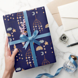 Cute Blue Boho Toy Pattern Illustration Boys Wrapping Paper