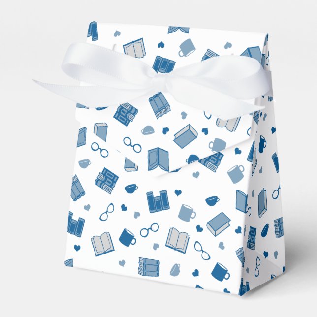 Cute Blue Book and Reading Pattern Favor Boxes (Front Side)
