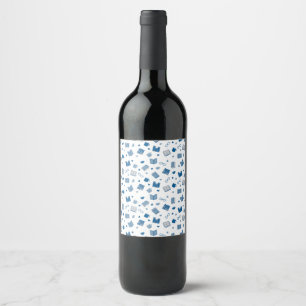 Cute Blue Book and Reading Pattern Wine Label