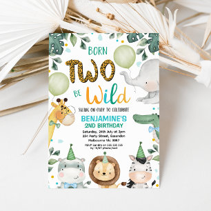 Cute Blue Born To Be Wild 2nd Birthday Invitation