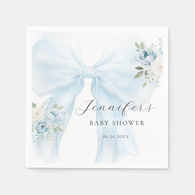 Cute Blue Bow Baby in Bloom Baby Boy Shower Napkins (Front)