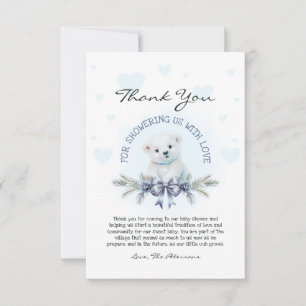 Cute Blue Bow Bear Cub Boy Winter Baby Shower Thank You Card