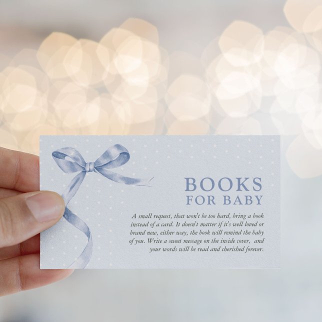 Cute Blue Bow Book Request Baby Shower  Enclosure Card (Creator Uploaded)