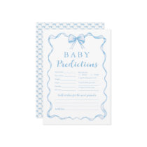 Cute Blue Bow Boy Baby Shower Baby Prediction Game Invitation