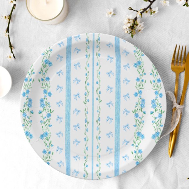 Cute Blue Bow Boy Baby Shower Paper Plates (Creator Uploaded)