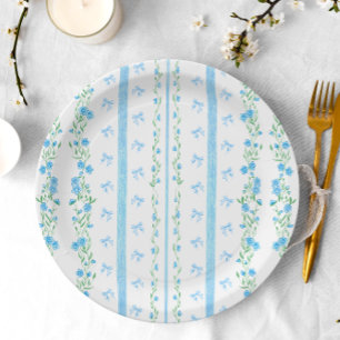 Cute Blue Bow Boy Baby Shower Paper Plates