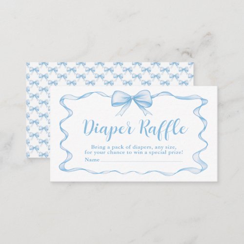 Cute Blue Bow Boy Ribbon Baby Shower Diaper Raffle Enclosure Card