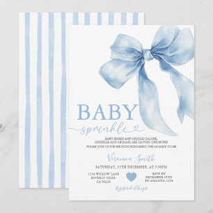 Cute Blue Bow Coquette Baby Sprinkle Baby Shower Invitation