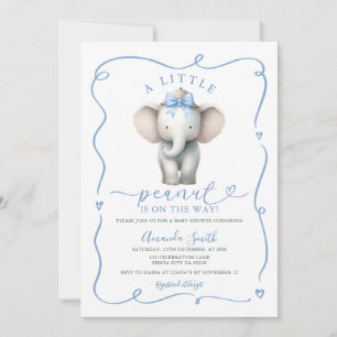 Cute Blue Bow Elephant Peanut Baby Shower Invitation