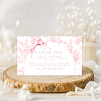Cute blue bow gingham baby boy shower thank you enclosure card