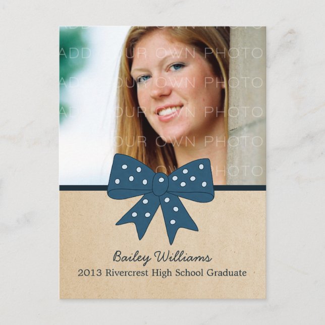 Cute Blue Bow Graduation Postcard (Front)