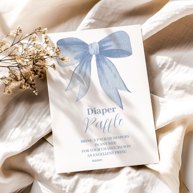 Cute Blue Bow Ribbon Baby Boy  Raffle Diapper Enclosure Card (Creator Uploaded)