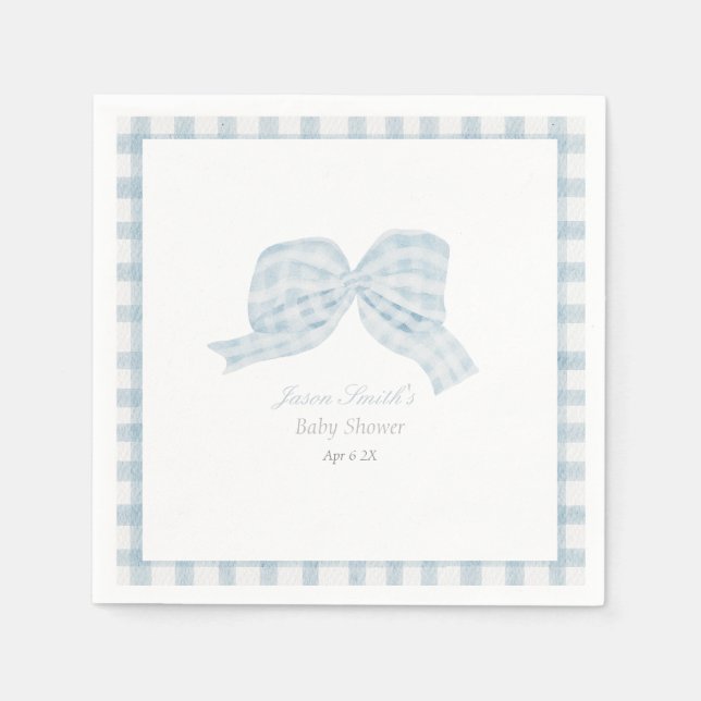 Cute blue bow ribbon baby shower  napkins (Front)