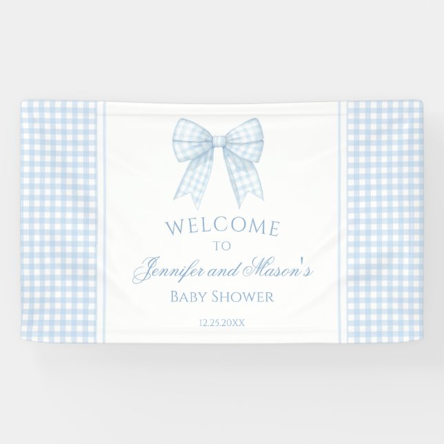 Cute blue bow ribbon baby shower welcome Banner (Horizontal)
