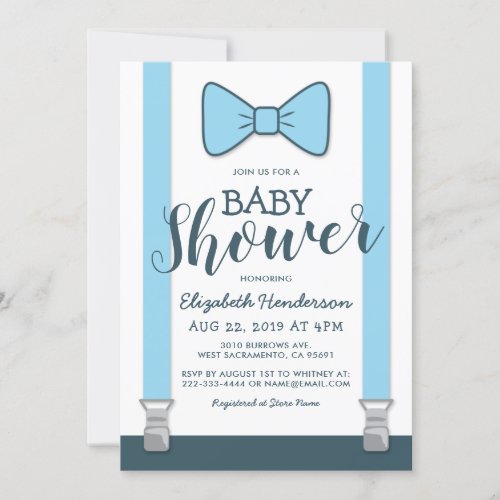 Cute Blue Bow Tie Baby Shower Invitation