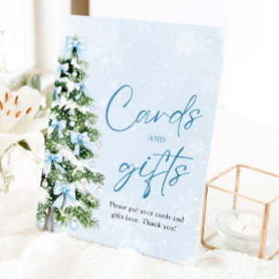 Cute Blue Bows Christmas Tree Cards and Gifts Sign