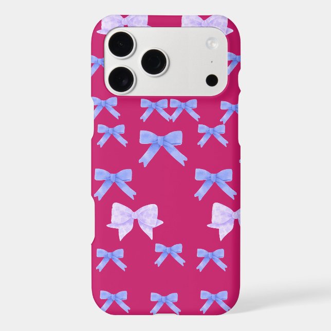 Cute Blue Bows on Hot Pink iPhone Case (Back)