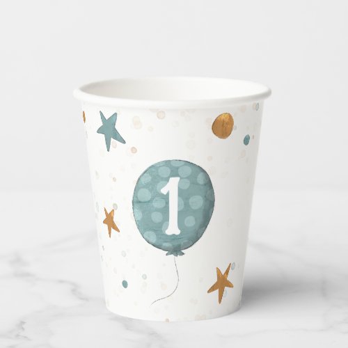 Cute Blue Boy 1st Birthday Party Paper Cups