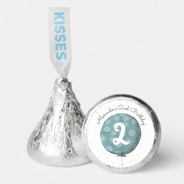 Cute Blue Boy 2nd Birthday Party Chocolate Hershey®'s Kisses® (Front)