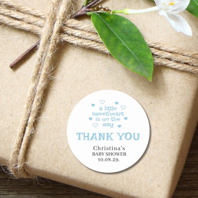 Cute Blue Boy Baby Shower Classic Round Sticker (Creator Uploaded)