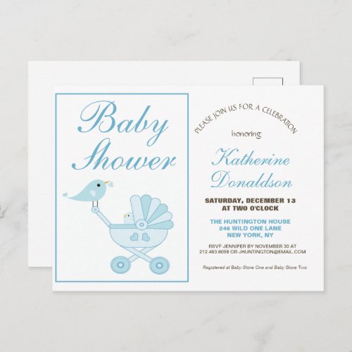 Cute Blue Boy Baby Shower Invitation Postcard