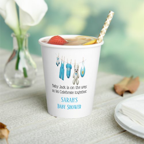 Cute Blue Boy Baby Shower Personalised Paper Cups