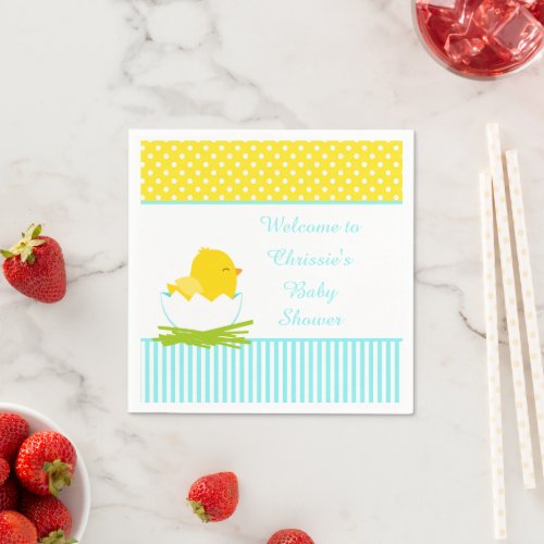 Cute Blue Boy Chick Baby Shower Party Napkins