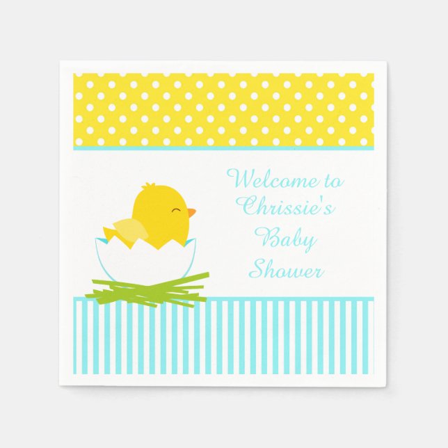 Cute Blue Boy Chick Baby Shower Party Napkins (Front)
