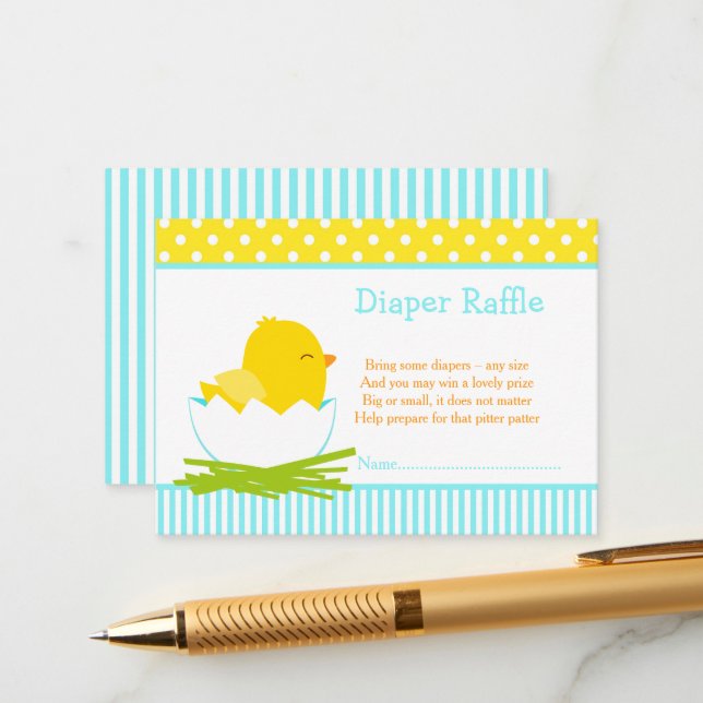 Cute Blue Boy Chick Diaper Raffle Enclosure Card (Front/Back In Situ)