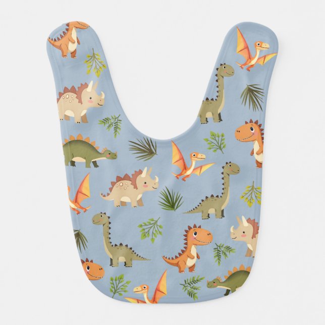 Cute Blue Boy Dinosaur Pattern Baby Bib (Front)