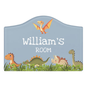 Cute Blue Boy  Dinosaur Personalized Nursery Room Door Sign