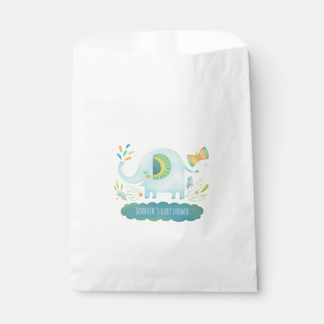 Cute Blue Boy Elephant Baby Shower Favor Bag (Front)