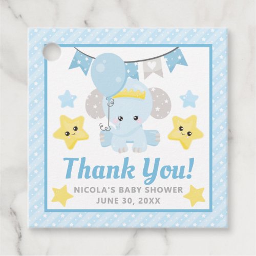 Cute Blue Boy Elephant Baby Shower Favor Tags