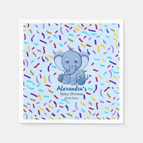 Cute Blue Boy Elephant Baby Shower Napkins