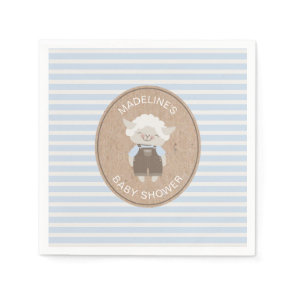 Cute Blue Boy Lamb Baby Shower Napkins