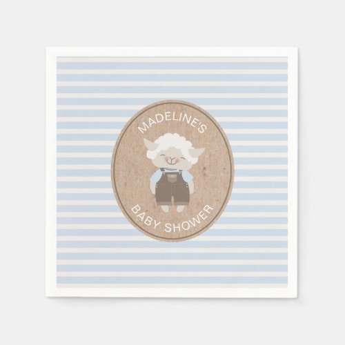 Cute Blue Boy Lamb Baby Shower Napkins