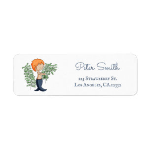 Cute Blue Boy Mermaid Return Address Label