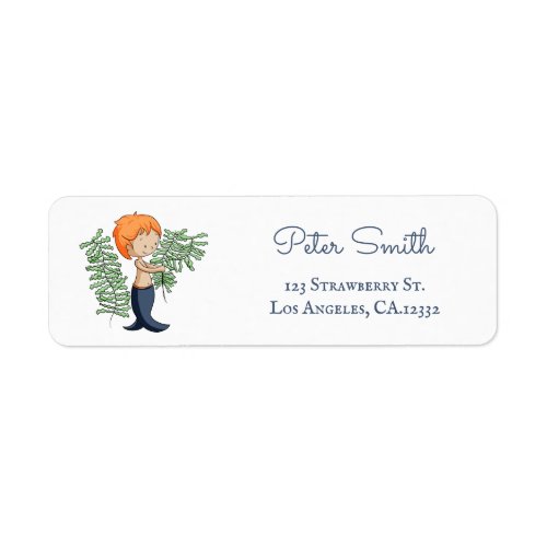 Cute Blue Boy Mermaid Return Address Label